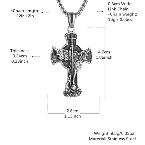 HZMAN St. Michael Archangel Cross Necklace for Men Stainless Steel Retro Angel Exorcism Protect Amulet Pendant saint michael-2