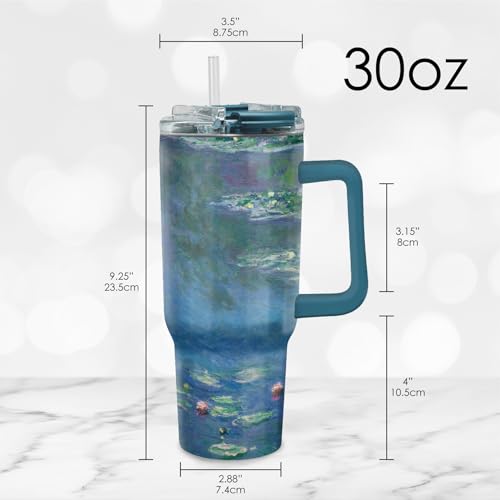 RainCaper 18/8 Stainless Steel Insulated Water Tumbler with Straw | 30oz, BPA-Free, Double Wall for Hot & Cold | Travel-Friendly, Cup Holder Ready (Monet Water Lilies) Monet Water Lilies