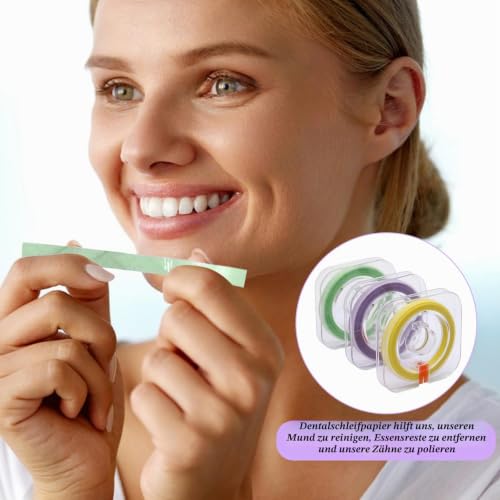 Pack of 3 Tooth Sandpaper, Interdental Sandpaper, Colorful Tooth Sandpaper, Tooth Sandpaper for Spaces, Dental Polishing Strips, Teeth Polishing (Yellow, Green, Purple, 6 mx 4 mm)