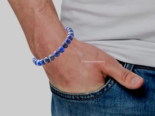Amazing Gemstone Lapis Lazuli Bracelet for Women Men's Gifts - Protection Healing Crystal Bracelet - 8mm Gemstones Beaded Adjustable Bracelet Pulseras para Hombres Mujer Stocking Stuffers