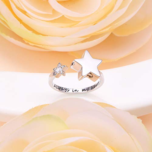 S925 Sterling Silver Star Cremation Urn Ring Always In My Heart Memorial Ashes Keepsakes Adjustable Open Thumb Finger Ring Memorial Day Jewelry for Women Stars Urn 9