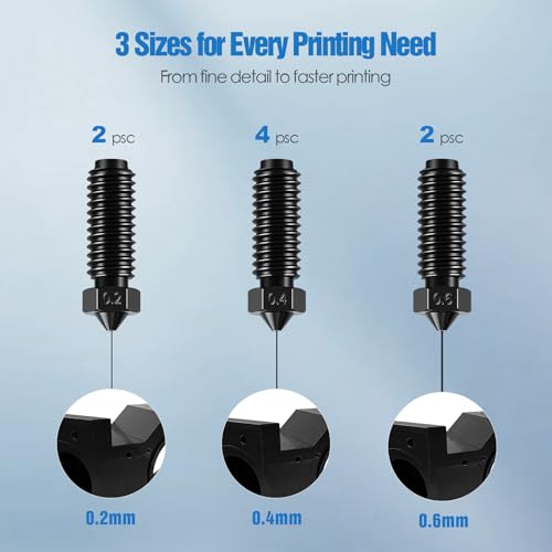 Hardened Steel Nozzle Kit for Anycubic Kobra 2 Series, 0.2mm, 0.4mm & 0.6mm Nozzle Replacement for Kobra 2, Kobra 2 Neo, Kobra 2 Pro, Kobra 2 Plus & Max, 3D Printer Accessories, 8-Pack Kobra 2 Nozzle (Multi Size)