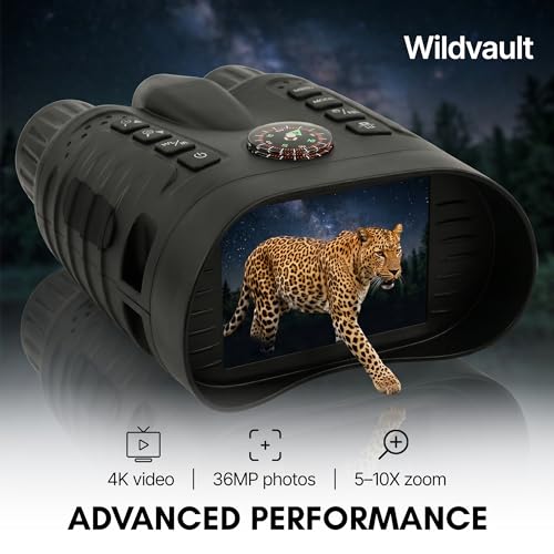 4K Night Vision Goggles for Adults, Night Vision Binoculars with 10X Optical Zoom 3-Inch HD Screen, for Hunting Wildlife Observation Security, Auto-Focus, Infrared, Waterproof.