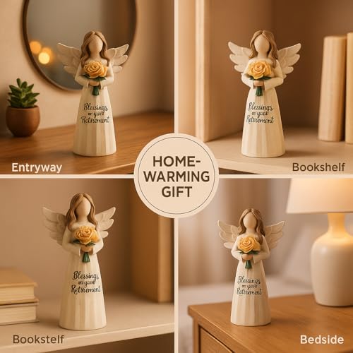GoGnome Retirement Gift for Woman, Resin Blessings on Your Retirement Angel Statue for Coworker Teacher Nurse Mom Friend, Desk Shelf Home Office Decor (Retirement)