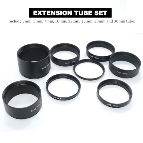 8PCS M48x0.75 Telescope Extension Tube Set,M48 Extension Tube Kit Length 3mm 5mm 7mm 10mm 12mm 15mm 20mm 30mm Extending for Astronomical Telescope Photography