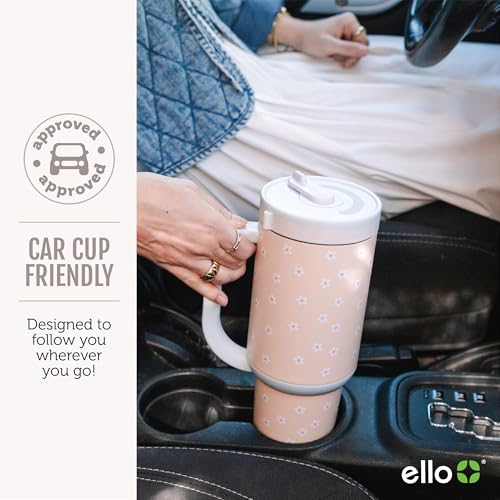 Ello Oasis 40oz Insulated Stainless Steel Tumbler with Straw, Blueberries 40 Ounces