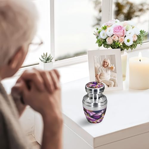 M MEILINXU Purple Urn, Butterfly Urn, Small Urns for Human Ashes, Keepsake Small / Keepsake