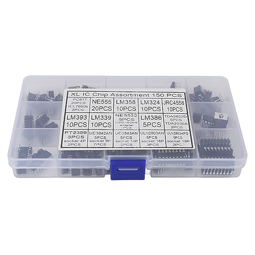 XL IC Chip Assortment Kit 150pcs Optocoupler Timer Oscillator Dual Opamp Quad Opamp with Plastic Storage Box Suitable for PC817 ICL7660S NE555 LM358