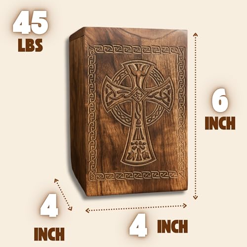 Hashcart Celtic Cross Wooden Cremation Urn for Human Ashes, 45 Lbs