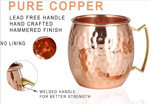 BOLD & DIVINE Moscow Mule Copper Mugs - Set of 4-100% HANDCRAFTED - Food Safe Pure Solid Copper Mugs with Gold & Brass Handle - 16 oz Christmas Gift Set | Perfect for Bars, Parties & Gifts