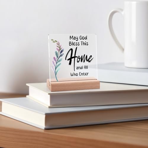 Religious Gifts for Women Men Christian Desk Decorative Sign Housewarming Gifts Decor for Home Office Table Desk Inspirational Acrylic Plaque with Wooden Stand Christians Gift for Family Coworkers
