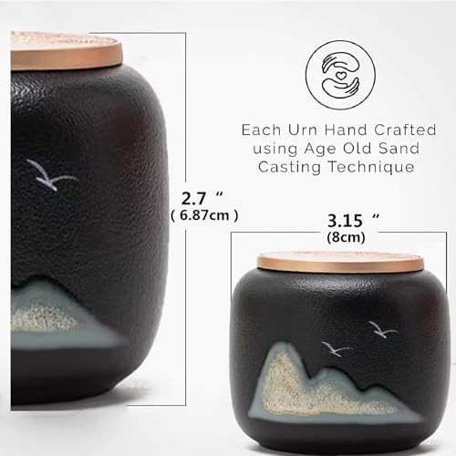 Black Ceramic Keepsake Urn for Human or Pet Ashes - Elegant Remembrance Vessel with Tranquil Mountain Motif, Reverently Honoring Your Beloved（Mountain Black） Mountain Black