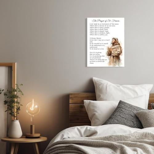 Bmotaso Prayer of St. Francis Quote Canvas Wall Art Saint Francis Peace Poster Painting Inspirational Print Christian Decor Gifts Ready to Hang for Home Bedroom Living Room Decor 12 * 18 Inch 18"L x 12"W