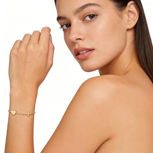 Lunvky Gold Initial Cross Bracelets for Women Teen Silver Letter Bracelet Initial-M