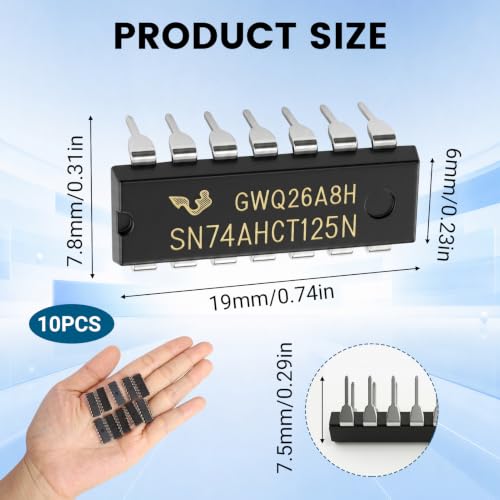 SN74AHCT125N Bus Buffer for 5V Systems Breadboards IC Socket Pack of 10 | 4 channels, 3-state output, supply 4.5-5.5 V, running time 5-10 ns, temperature -40 to 125 °C, PDIP-14 housing 181.42 mm²