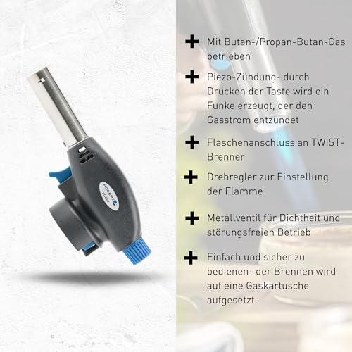 Högert Technik - Soldering torch - Gas burner for household, catering, fishing, craft and car workshops - Piezo ignition - Burner with butane/propane butane gas - easy and safe to use No start-stop function