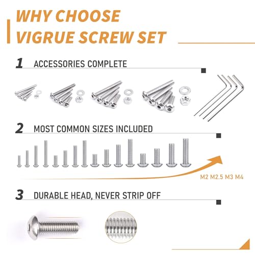 VIGRUE 820-piece 304 stainless steel metric screws, bolts, nuts and washers assortment kit in organizer case