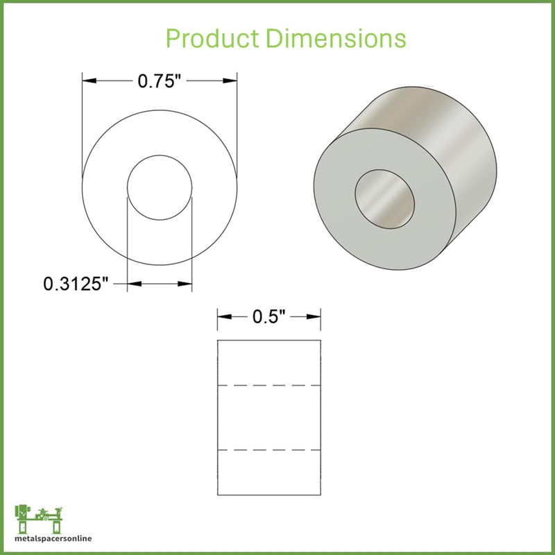 Aluminum Spacer 3/4" OD x 5/16" ID x 1/2" Long-Round Spacer Unthreaded Standoff Bushing Plain Finish, Fits Screws Bolts M8 and 5/16" by Metal Spacers Online (25 Pack) 1/2" Length 25
