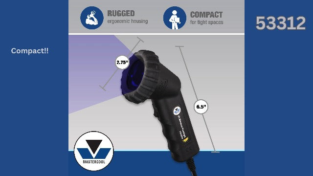 Mastercool 53312 UV leak detection flashlight, handheld black light with durable black housing