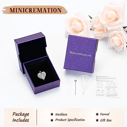 Minicremation Cremation Jewelry for Ashes Heart Urn Necklace Pendants Ashes for Women Men Keepsake Memorial Angel Wing with Charm Heart for Loved Ones Silver-Your