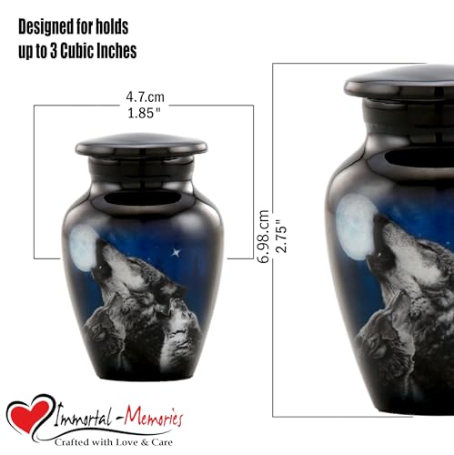 Midnight Wolves Keepsake Urn - 3 Wolves Mini Cremation Urn for Ashes - Wolves Howling at The Moon Sharing Urn - Wolf Urn - Moonlit Wolves Memorial Token Urn with Premium Box & Bag (Keepsake) Mini (Keepsake)