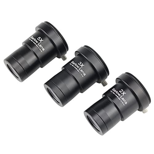 Telescope Barlow Lenses Kit 2X-3X-5X, 1.25 Inch Telescope Accessory, Fully Metal Multi Coated Broadband Green Film Barlow Lens for Astronomy Eyepiece