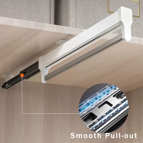 Pull Out Closet Valet Rod, Adjustable Sliding Heavy Duty Steel Top Mounted Clothes Storage Hanger Rail for Closet Wardrobe (292mm/11.5inch) 292mm/11.5inch White