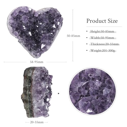 mookaitedecor Natural Amethyst Crystal Cluster Heart Geode Stone Specimen 0.44-0.66 Pound