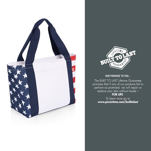 Picnic TIME Topanga Tote Cooler Bag, Versatile Insulated Cooler Bag with 24-Can Capacity, Soft Insulated Tote with Water-Resistant Interior Liner, Long Straps, and Exterior Pocket Stars and Stripes Topanga Cooler 2.0