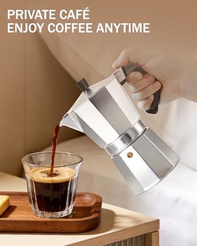 Coffee Maker Stovetop Espresso Maker 14 Cup Aluminum Moka Pot Percolator 23oz 700ml Easy Brewing for Electric Ceramic Stoves Home Camping Italian Cuban Café Classic Silver