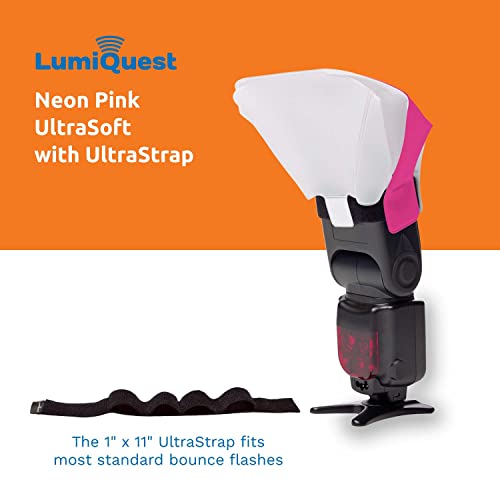 LumiQuest Ultrasoft Frosted Photography Lighting Diffuser, Compact Modifier with UltraStrap, Camera Lighting, Universal Portable Studio Lights for External Camera Flashes, Photo Light, Neon Pink