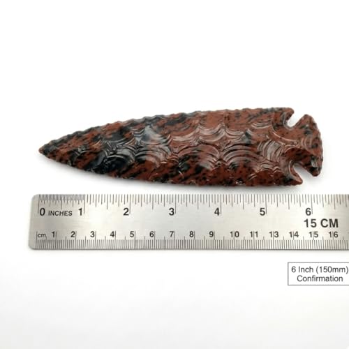6 Inch Mahogany Obsidian Arrowhead - Large Hand Carved Volcanic Glass Stone - Grounding & Protection Crystal for Altar Decor, Meditation, and Healing - Genuine Gemstone Artifact Point