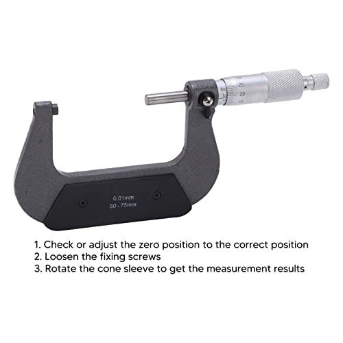Outside Micrometer 50-75 mm Range Micrometer 0.01 mm Resolution Micrometer Screw Metric Outdoor Brake Caliper, External Micrometer Micrometer Stable Alloy Surface