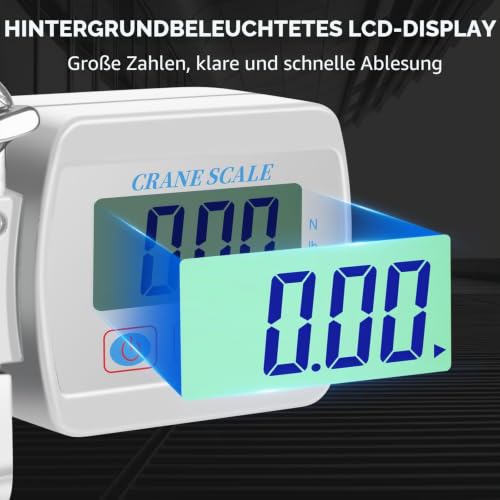 Digital Crane Scale for Heavy Loads - With LCD Display, Maximum Load Capacity 1100 lbs/500 kg, High Precision Sensor, Tare and Unit Switching Function for Agriculture, Hunting, Warehousing and Construction