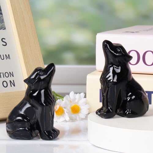 Black Obsidian Wolf Statue Crystal Healing Home Office Decor Gift Black Obsidian Wolf