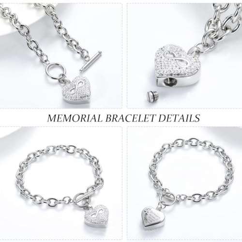 zeqingjw Infinity Heart Cremation Bracelet for Ashes - Stainless Steel Urn Bangles for Pet/Human Ashes - Memorial Keepsake Ash Jewelry Silver-Wing