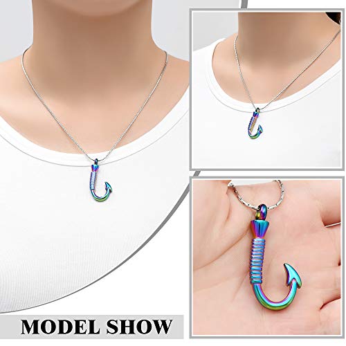 constantlife Cremation Jewelry for Ashes Urn Memorial Necklace Fish Hook Design Stainless Steel Pendant Keepsake Ashes Holder Colorful