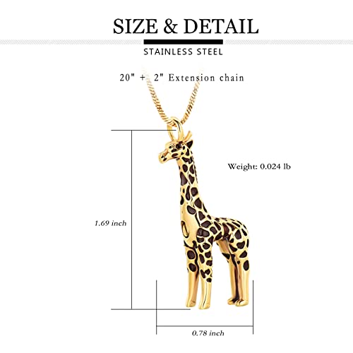 Yinplsmemory Cremation Jewelry Animal Giraffe Urn Necklace for Ashes for Women/Men Keepsake Ashes Holder Urn Locket Pendant Necklace for Human/Pet Ashes Gold