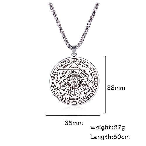 VASSAGO Stainless Steel Seal of The 7 Archangels Pendant Necklace Saint Michael Necklace Spiritual Talisman Amulet Witch Pagan Jewelry for Men Women
