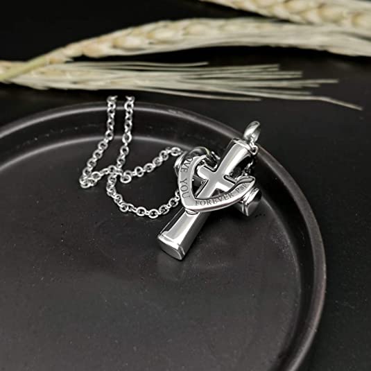 Cremation Cross Urn Necklace for Ashes Love You Forever Dad/Mom/Papa/Son Stainless Steel Urn Pendant Ashes Holder Memorial Jewelry