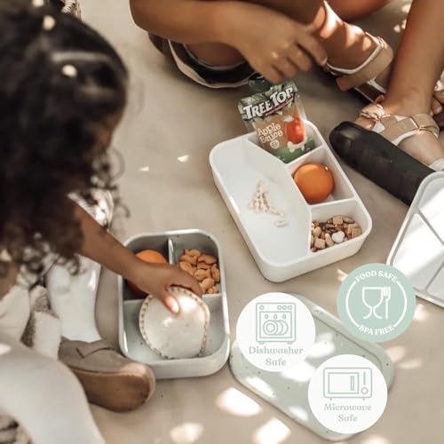 Kids Bento Box – Set of 2 Silicone Toddler Lunch Box with 4 Compartments, Snack Container for Kids, Baby Led Weaning Food Storage, BPA Free Lunchbox for Daycare, Preschool, School Lunch & Travel Pink/Beige