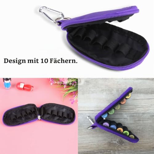 Mini Essential Oil Carry Bag Key Chain Style 10 Compartments Essential Oil 2ml 3ml Storage Bag for Home and Travel ('Purple) Purple