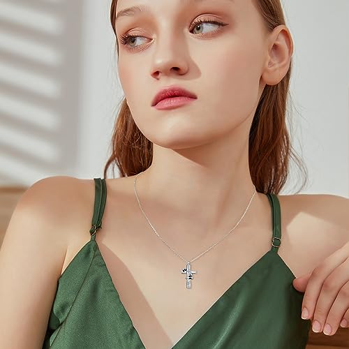 TOUPOP Panda Urn Necklace for Ashes Sterling Silver Memorial Keepsake Cremation Jewelry Gifts Cross Urn Pendant Panda Bear Jewelry for Aahes Gifts for Panda Lover Birthday Gifts for Women Daughter Mom
