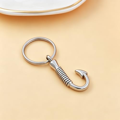 Fishing Hook Keepsake Jewelry 316L Stainless Steel Fish Hook Cremation Urn Necklace Pendant Ashes Urn Holder Memorial Jewelry Unisex Keyring