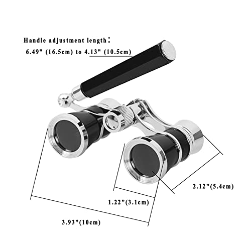 Aroncent Opera Glasses Binoculars 3X25 Vintage Theater Glasses Mini Binocular Compact with Handle for Adults Ladies Women in Opera Musical Concert B-Black+Sliver with Handle
