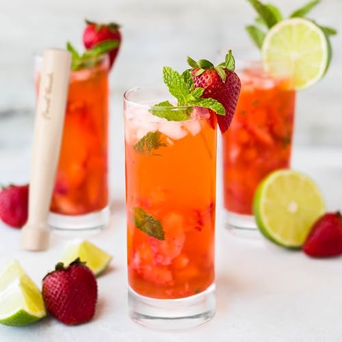 Final Touch Mojito Highball Glasses 10 oz & Wood Muddlers, 6-Piece Set Set of 4 with 2 Muddlers