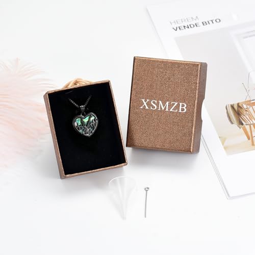 XSMZB Music Note Guitar Cremation Jewelry for Human Pet Abalone Shell Heart Urn Necklace for Ashes Stainless Steel Keepsake Pendant Black