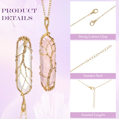 Yaomiao 5 Pcs Crystal Healing Necklaces, Mixed Color with Tree Gold Chain