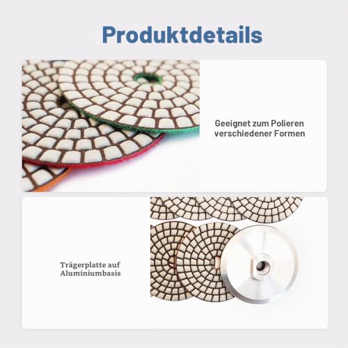 HIGHDRIL 100 mm Dry Diamond Polishing Disc, Pack of 8, for Granite, Stone, Marble | Pack of 8. (#50x3/100x2/200/400/800) diamond polishing pads with aluminum base backing pads for floor grinders or polishers 100mm KIT3