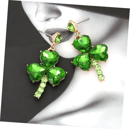 Shamrock Earrings for Women Rhinestone Drop Earrings Green Leaf Irish Holiday Jewelry Party and Celebration Accessory